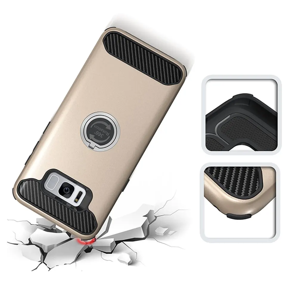 

Mobile Phone Shell Phone Drop Resistant Solid Gold Color Protective Case Soft Case With Finger Ring For Samsung S8 Plus