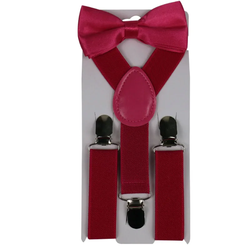 Winfox/черный, красный, желтый Детский комплект с подтяжками и галстуком-бабочкой для маленьких мальчиков и девочек, 2,5 см, широкие подтяжки, застежка на Y-Back, галстук-бабочка, Детские подтяжки - Цвет: Розово-красный