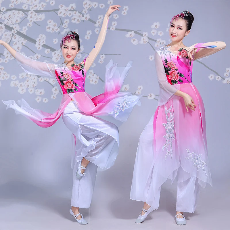 Classical dance costumes female elegant fan umbrella jasmine stage performance clothing | Тематическая одежда и униформа