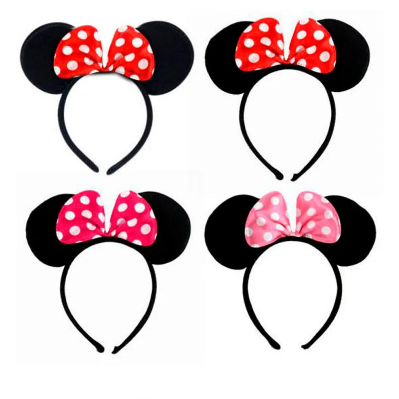 

12 PCS Ears Solid Black and Bow Headband for Boys and Girls Birthday Party Supplies