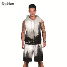 Модные мужские спортивные костюмы без рукавов, мужской жилет для отдыха, 3D лесной спортивный костюм с принтом, комплекты Мужской Топ с капюшоном