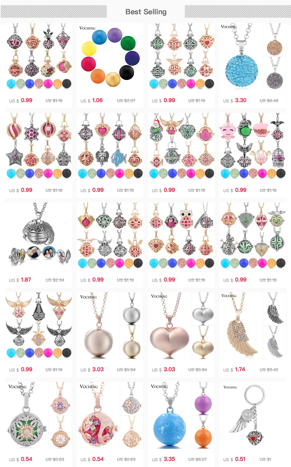 Vocheng Bola Ball Angel Necklace 16MM Music Ball Vintage Pregnancy Necklace Aroma Essential Oil Diffuser Pregnant Women VA-048