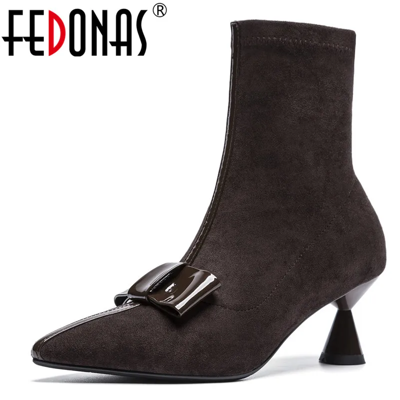 

FEDONAS 2019 New Arrival Women Party Wedding Boots Autumn Winter Warm Butterfly Knot Chelsea Boots Elegant Vintage Shoes Woman