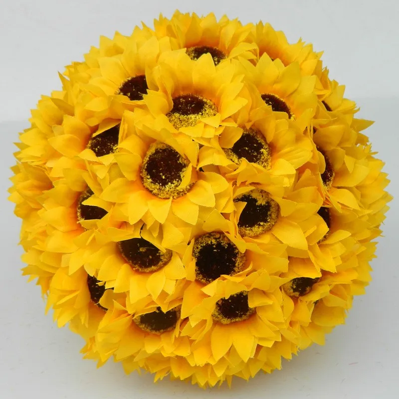 Factory Outlet !!Artificial Silk Flowers Sunflower Ball Centerpieces Yellow Wedding Kissing Balls Hanging Decorative Balls  (2)