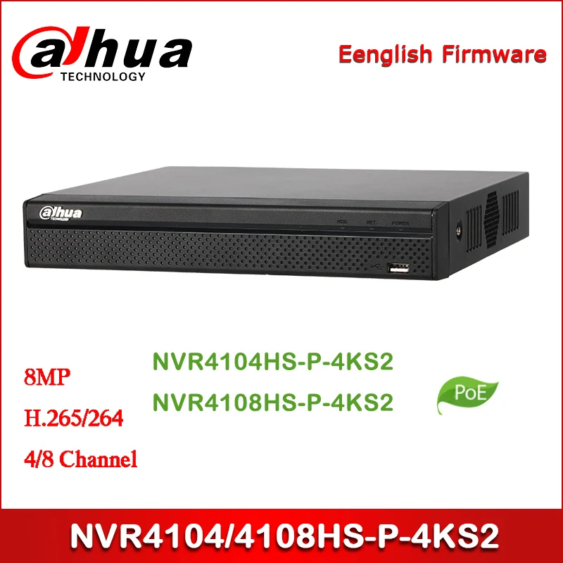 

Dahua POE NVR NVR4104HS-P-4KS2 NVR4108HS-P-4KS2 4/8 Channel Compact 1U 4PoE 4K&H.265 Lite Network Video Recorder