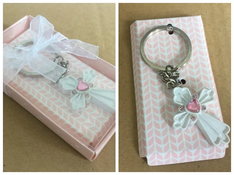 

(100 Pieces/Lot) Wedding and Party Communion Favors of Cross Key Chain blessing time favor for Bridal showers and Birthday Gift