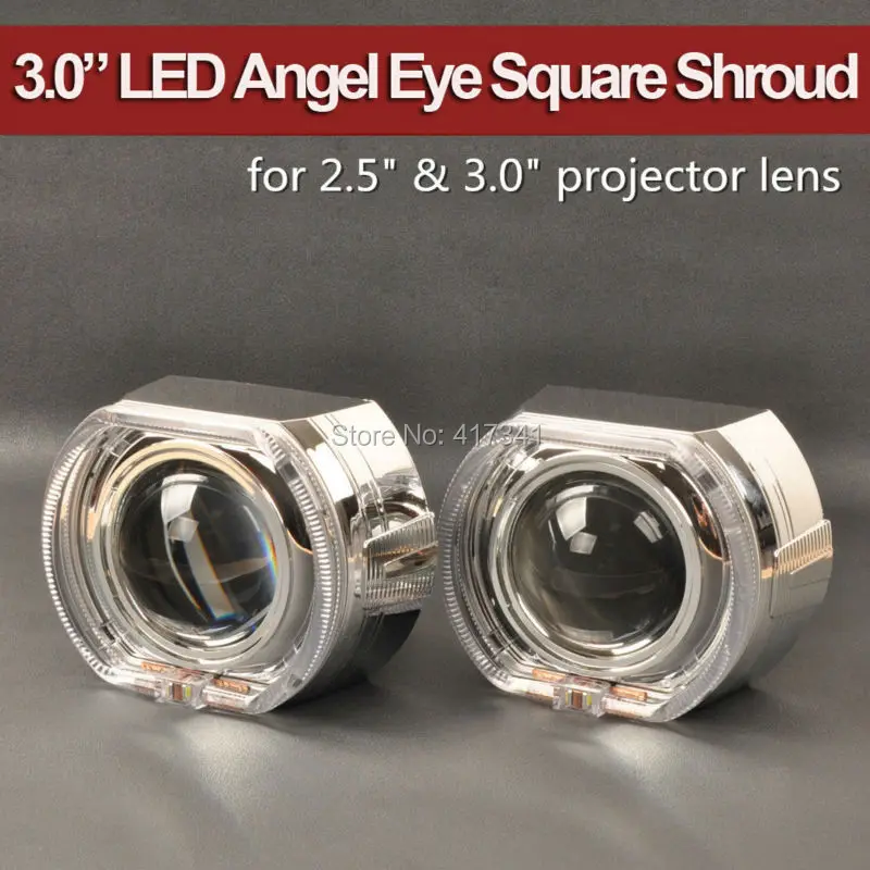 

New Square Shape White LED Angel Eye Silver Shroud High Bright with/without 3.0 HID Bixenon Projector lens WST/Koito Q5/HL