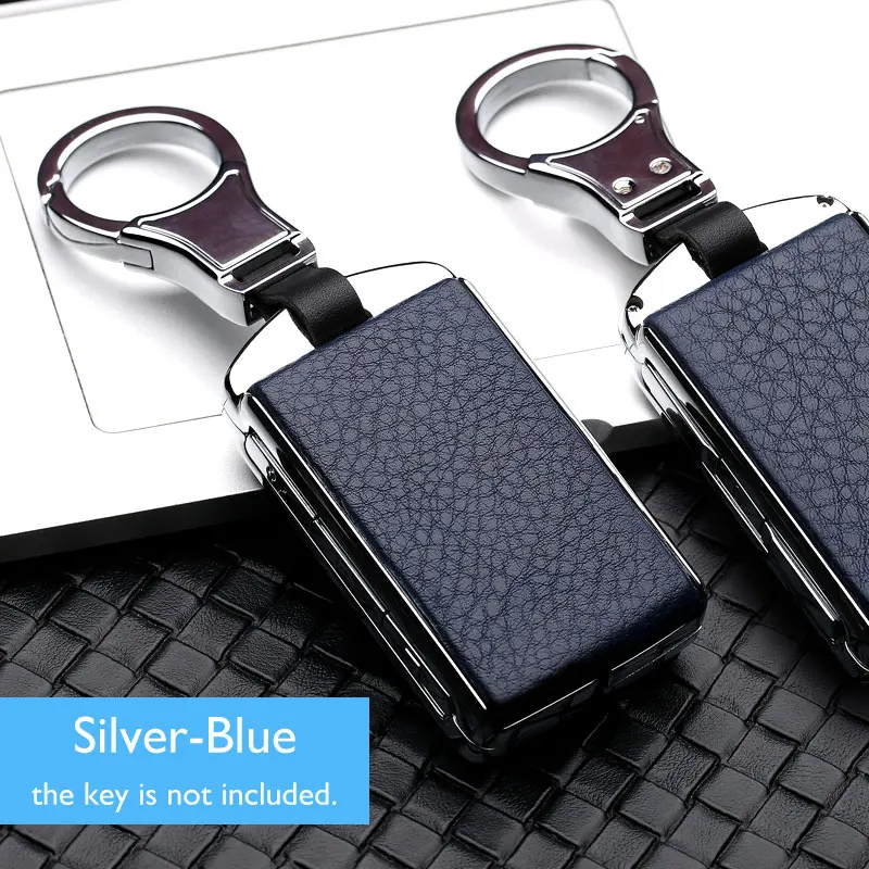 Цинковый сплав+ кожаный чехол для ключей автомобиля для Volvo XC90 XC70 XC60 S60 S80 S90 C30 V70 V90 смарт-пульт дистанционного управления Fob ЗАМЕНА оболочки - Название цвета: Silver Blue