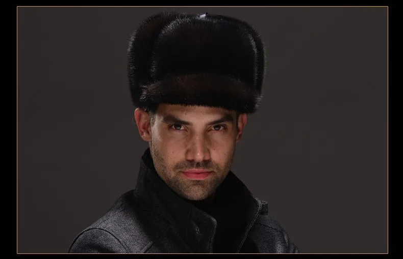 HM033 настоящая норковая шапка зимняя русская Мужская теплая шапка цельная норковая меховая шапка