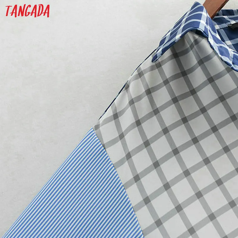 Tangada Женская клетчатая блузка большого размера из кусков с асимметричным отложным воротником и длинным рукавом Женская свободная Уютная рубашка CC407