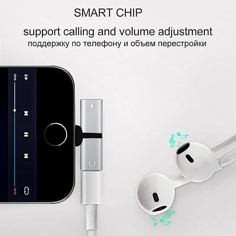 Auxiliary Dual Port Dual Jack Earphone Converters For iphone XS Max 7 8 Portable 2-in-1 Splitter Charger Audio Headphone Adapter Auxiliary Dual Port Dual Jack Earphone Converters For iphone XS Max 7 8 Portable 2-in-1 Splitter Charger Audio Headphone Adapter
