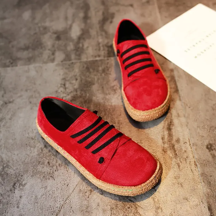 

2019 New Vintage Platform Shoes Woman Creepers Slip-on Flats Round Toe Spring Loafers Suede Leather Casual Shoes Plus Size 35-42
