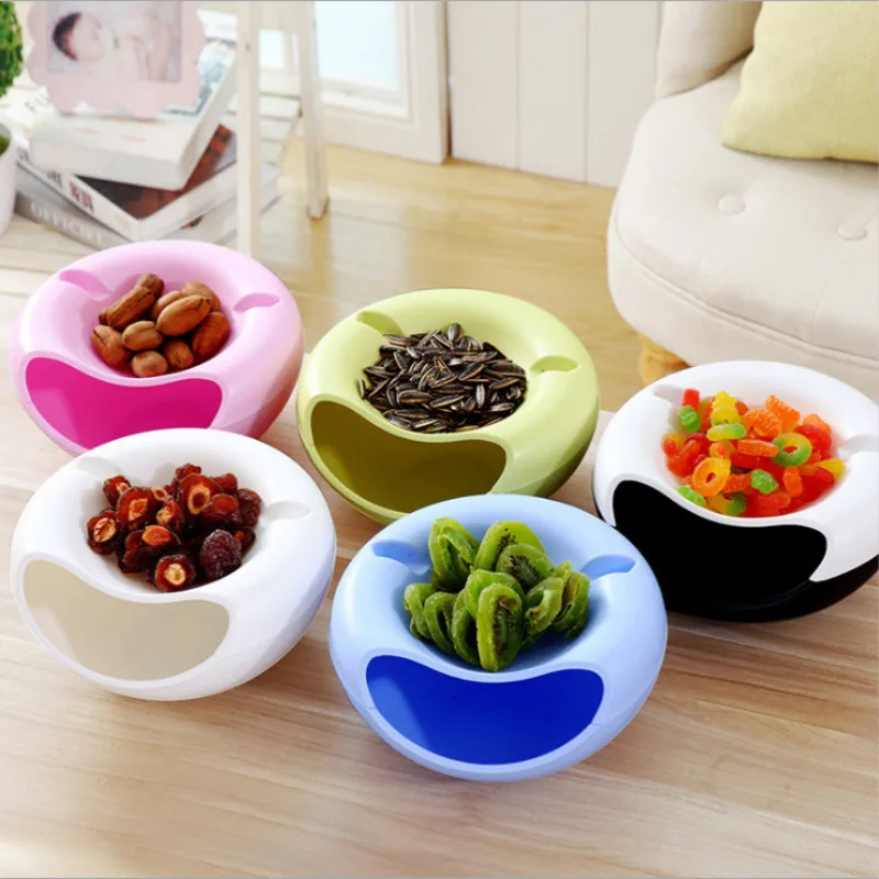 

LIRUIKA 1PC Multifunctional Plastic Fruit Dish Snacks Nut Melon Seeds Bowl Double Layer Candy Plate Peels Shells Storage
