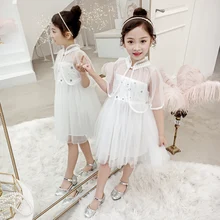 Summer Dresses For Girls 2019 Brand Girls Clothing White Shawl Princess Party Dress Chinese Vintage Embroidered Dress For 3-14Y flower girls dress the princess dress for girls 3d cotton fabric party dresses kids vase print vest royal clothing 4y 14y