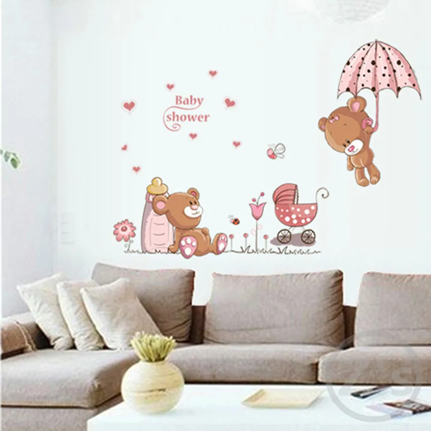 Baby Shower Cute Bears Baby Room Nursery Wallpaper Home Decals Stickers Wall Decor Baby Boys and Girls