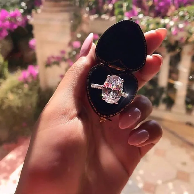 

Vecalon Luxury 925 sterling silver Promise Ring Oval cut 3ct AAAAA Cz Stone Party Wedding band rings for women Bridal Jewelry