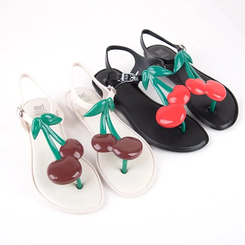 Женские сандалии Melissa черные белые красные с ремешком на щиколотке шлепанцы