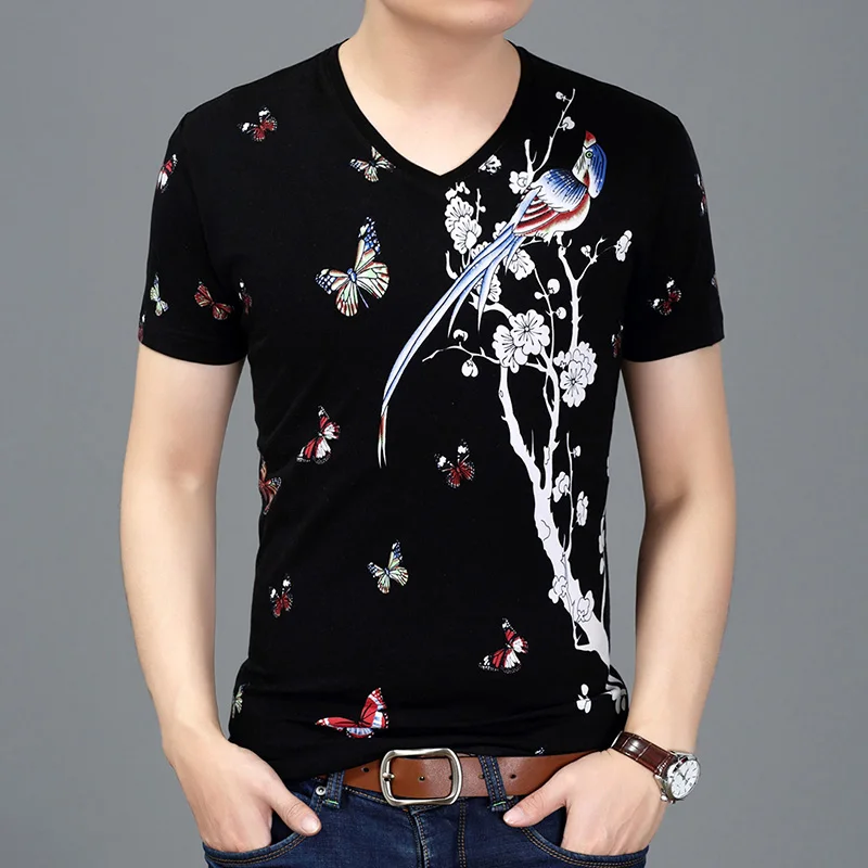 Men's v neck T-shirt men cotton t-shirts Short Sleeve Tops Tees 2019 New Mens Summer designer casual t shirt | Мужская одежда