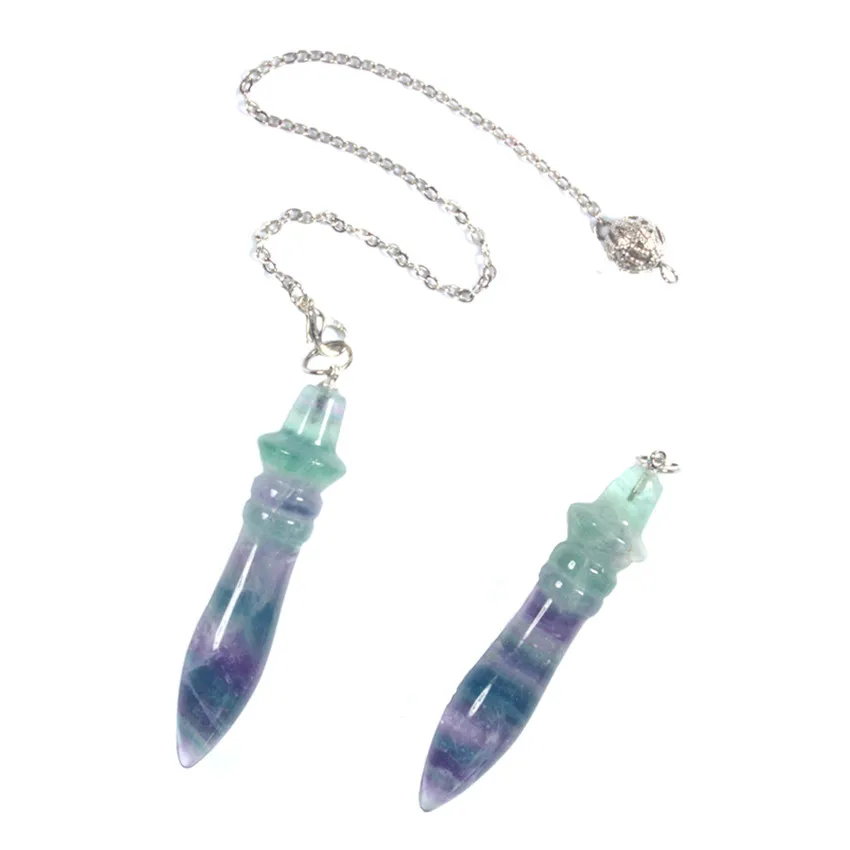 Natural Fluorite 7 Chakra Crystal Stone Pendulums For Healing Quartz Reiki Dowsing Divination Pendulum Pendulo Pendant Jewelry