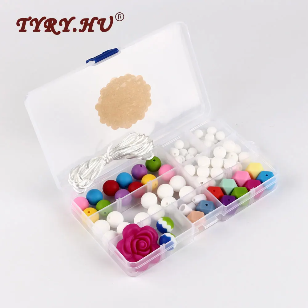 

TYRY.HU 1 Box DIY Silicone Baby Beads Teething Toy Baby Nursing Chew Necklace Jewelry Baby Bracelet Pacifier Clip Teethers