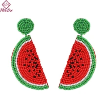 Лето Бохо Мода Еда серьги гвоздики женские Уникальные фрукты серьга в виде арбуза модные бусины ручной работы уха аксессуары