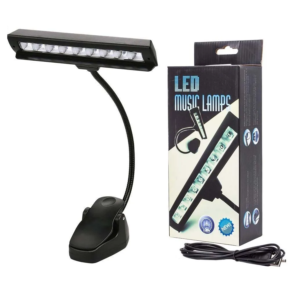 

9 LED Music Stand Light Clip-on Reading Lamp With Flexible Neck Battery Operated 2 Brightness Book Light For Table Bed Computer