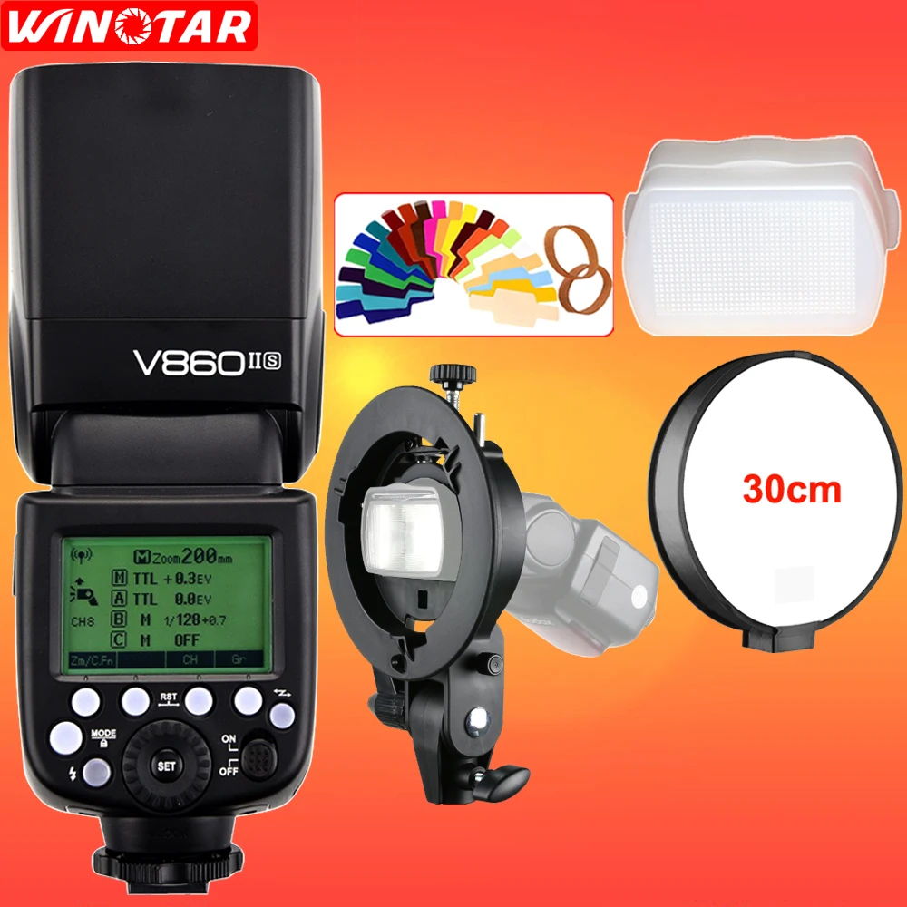 

Godox V860II-S TTL 2.4G Wireless HSS 1/8000s Li-ion Battery Camera Flash Speedlite + Bowens Bracket for SONY MI Shoe DSLR Camera