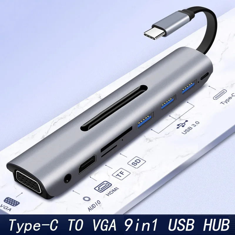 Док-станция с разъемом типа C HDMI VGA USB power Delivery Hub для ноутбука Macbook Pro hp DELL Surface lenovo samsung Dock