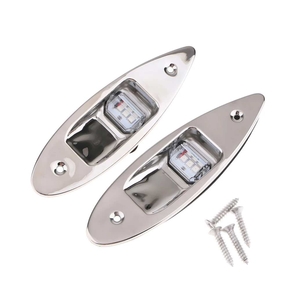 Pair of Marine Boat Navigational LED Side Tear Drop Lights SS Vertical Mount