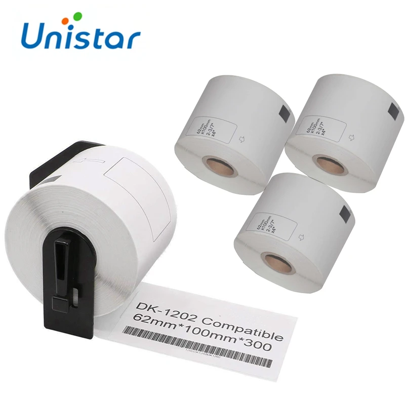 

Unistar 4 Rolls DK 11202 Brother Labels Compatible DK11202 Labels 62mmX100mm with Permanent Cartridge for Printers QL500 QL1050