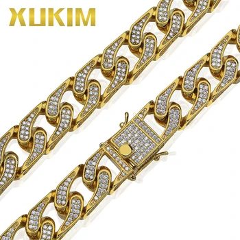 

Xukim Jewelry Iced Out Miami Cuban Chain Gold Silver Color Hip Hop Link Chains Necklace AAA Cubic Zirconia Rapper Jewelry Gift