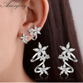 

Anenjery Silver Color Zircon Butterfly Star Flower Stud Earrings pendientes oorbellen boucle d'oreille Gift S-E329