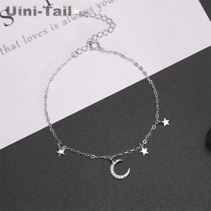 

Uini-Tail hot new 925 sterling silver curved moon mini star micro-inlaid bracelet Korean fashion sweet fresh temperament jewelry
