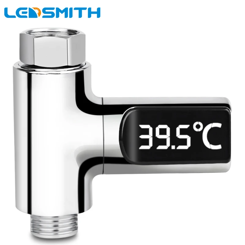 

LEDSMITH LED Display Water Shower Thermometer Water Self-generating Electricity Water Temperature Meter Monitor for Baby Care