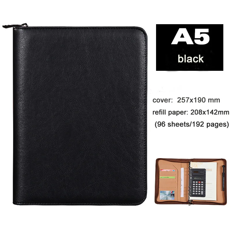 Классический блокнот формата А5 с отрывными листами, органайзер, планировщик, папка для деловых поездок, съемный калькулятор 1216B - Цвет: A5 black