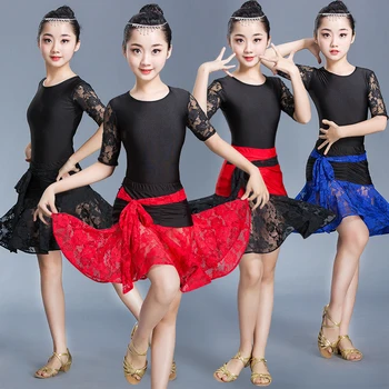 

Latin Dance Dress Suit Girls Salsa Rumba Competition Costumes Tango Practice Wear Samba Dancing Clothes For Kids 2 Pcs DWY1542