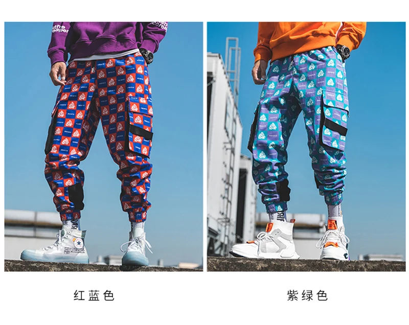 Purple Skateboard Color Pants Men Cotton Camo Hip Hop Fashion Cargo Pants  (23)