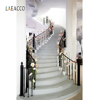 

Laeacco Romantic Staircase Flower Wedding Entrance Child Interior Photographic Background Photography Backdrops For Photo Studio