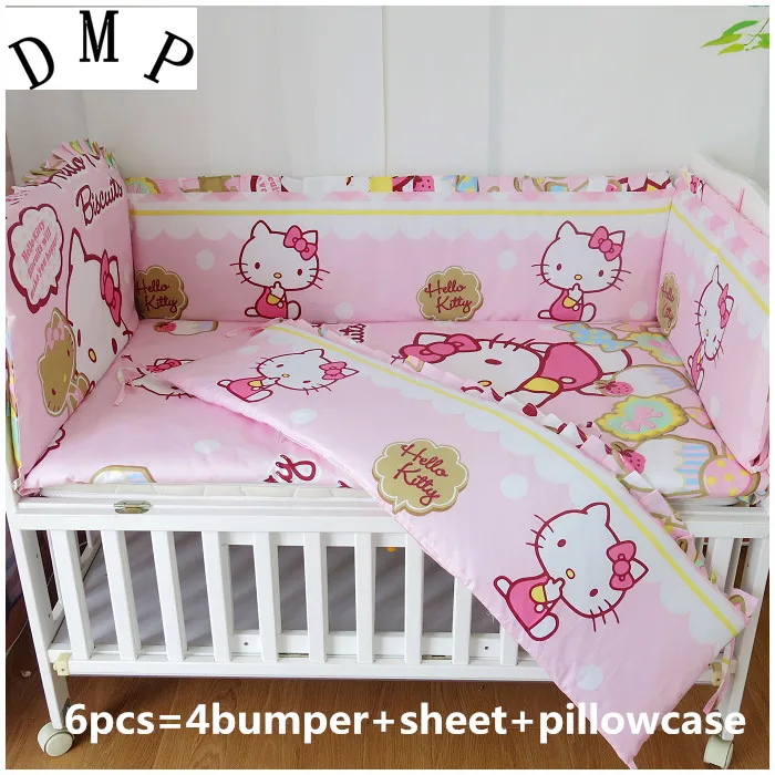 

Promotion! 6pcs Baby Girl Crib Bedding Set,Baby Accessories (bumpers+sheet+pillow cover)