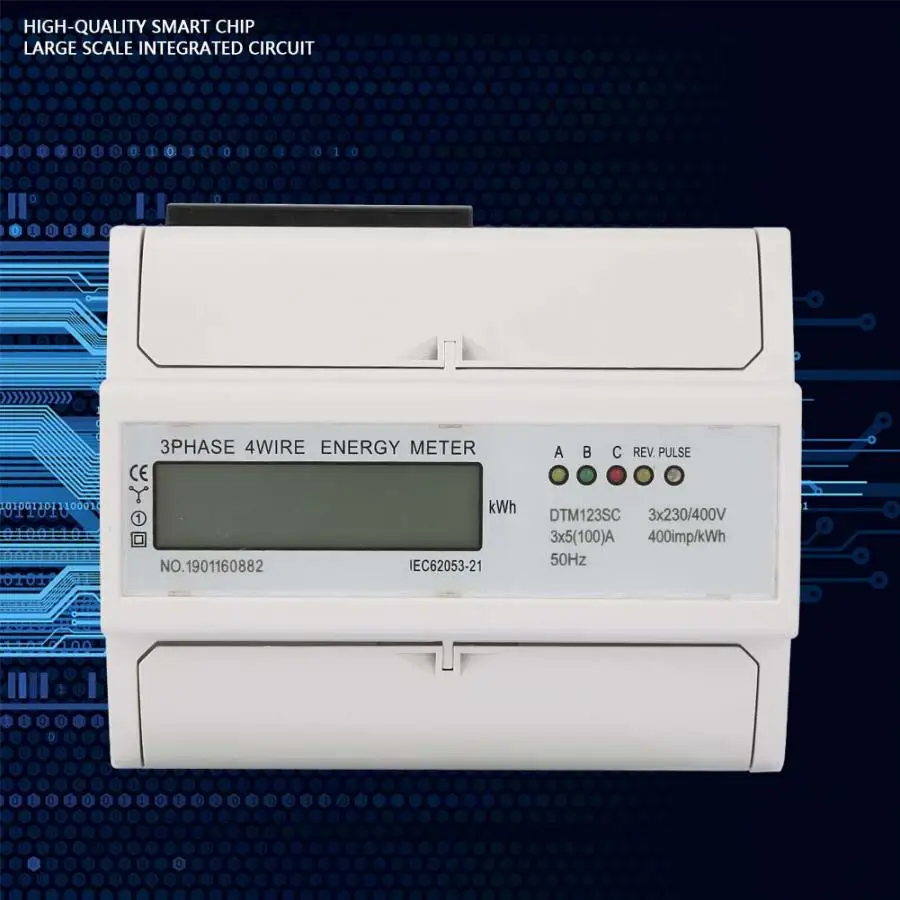 

Energy Meter 5-100A Energy Consumption Digital Electric Power Meter 3 Phase KWh Meter with LCD Watt Meter 230/400V