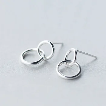 Kinitial 1Pair Newest Unique Jewelry 925 Silver Double Circle Stud Earrings for Women Hoop Ear Jackets Statement Round Earrings