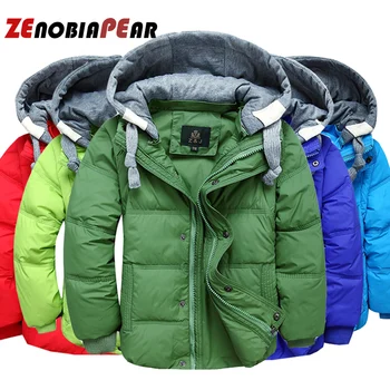 

ZENOBIAPEARL Winter Children Boys Down Jacket Coat Fashion Hooded Thick Solid Warm Coat Boy Winter Clothing Outwear