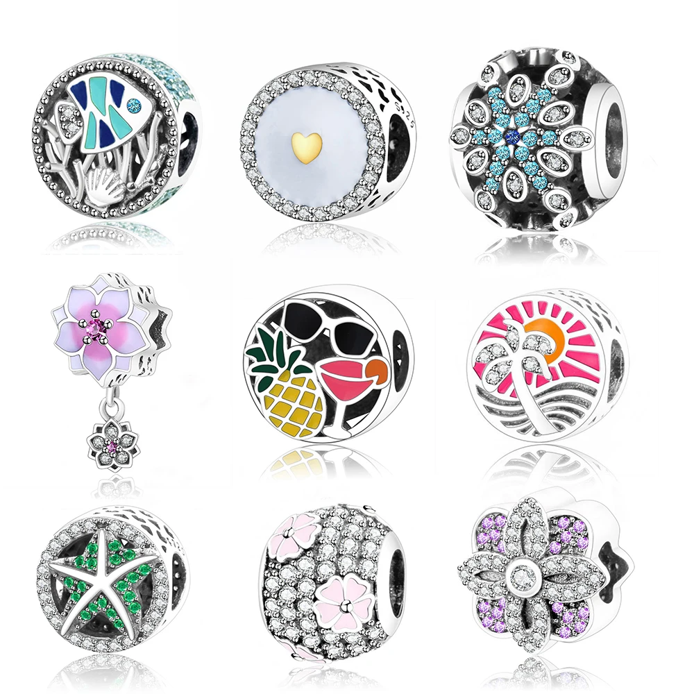 

2017 New Design Magnolia Bloom Charms Beads Fits Original Pandora Charms Bracelets 925 Sterling Silver Flower Beads DIY Jewelry