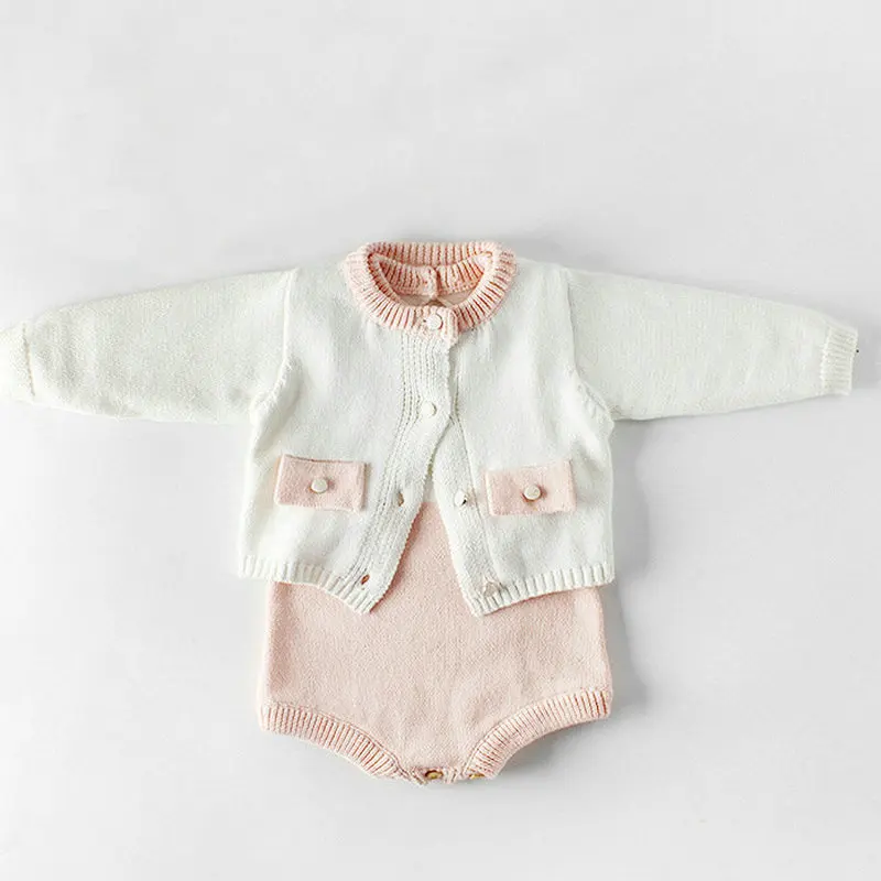 

Winter Newborn Girl Long Sleeve Romper+Pocket Knited Sweater 2pcs Baby 1st Birthday Clothes Toddler Infant New Year Jumpsuits