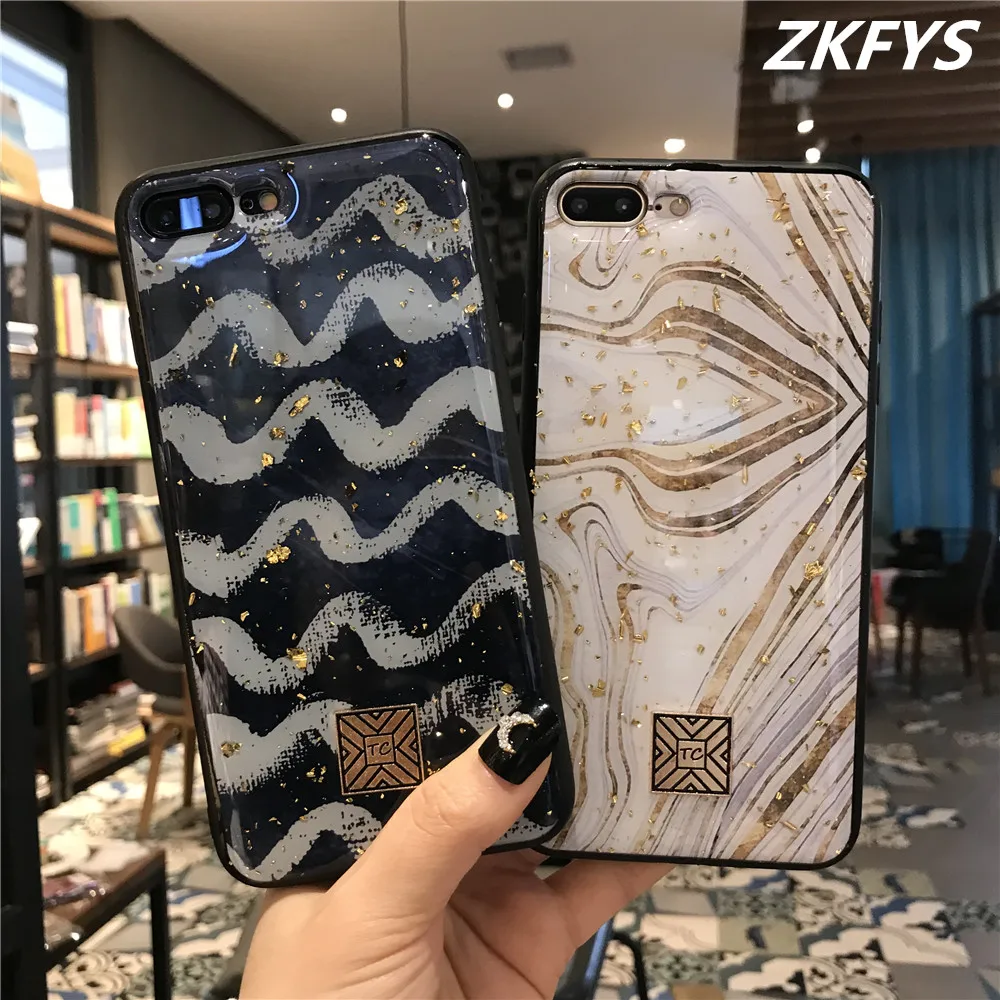 

Gold Foil Bling Case For iPhone 6 6S 7 8 Plus Luxury Glitter Phone Case For iPhone X XR XS Max Soft TPU Silicone Back Cover