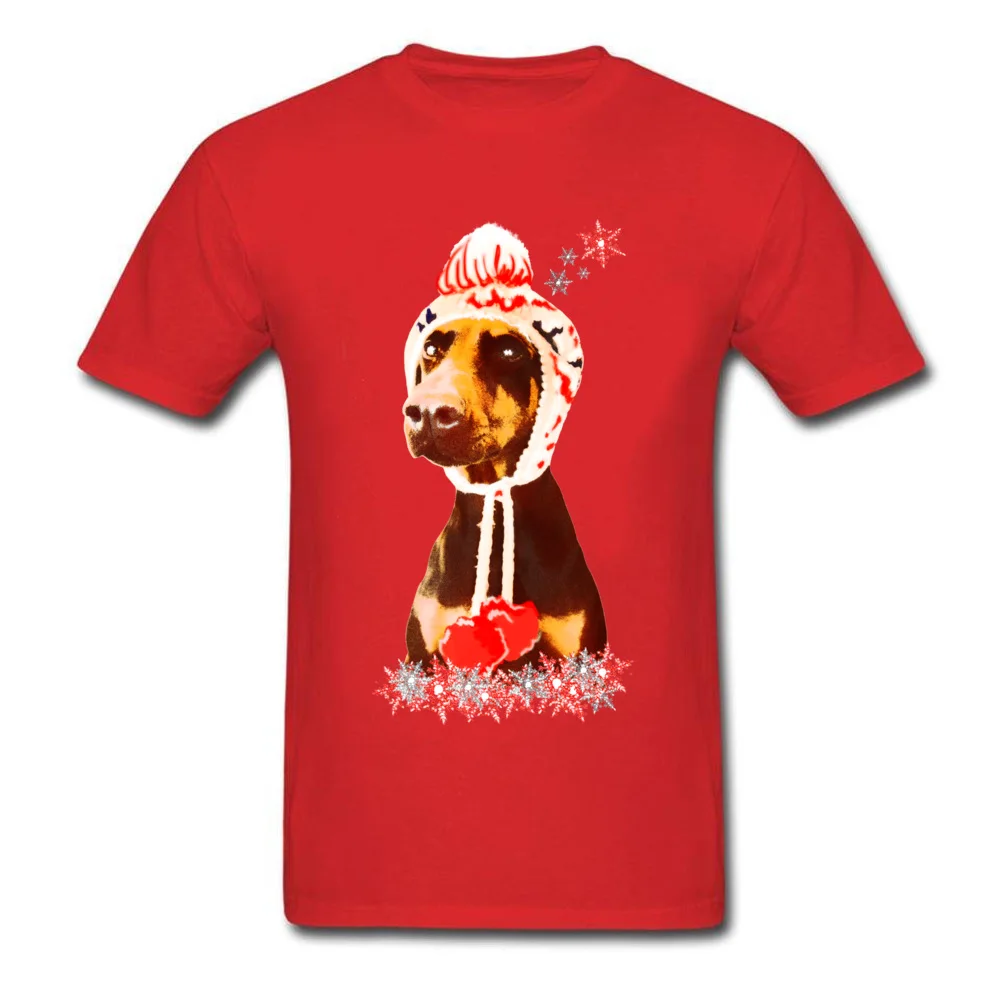 Custom Frosty the Doberman Men's T-Shirt Newest Summer Short Sleeve Round Collar Pure Cotton Tops Tees Party Tee Shirt Frosty the Doberman red