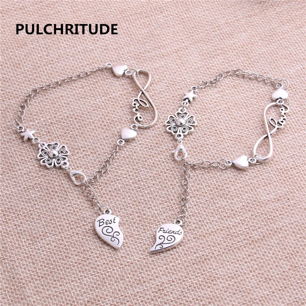 PULCHRITUDE 1 комплект 22 см сплав античная серебряная цепочка браслет лучший друг
