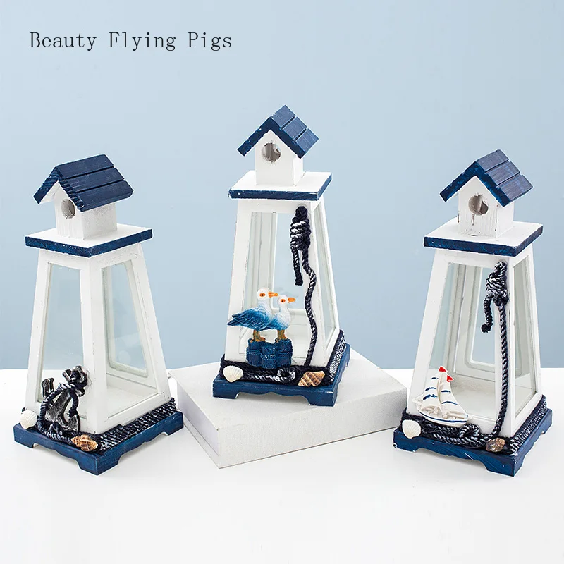 

Nordic Mediterranean style wind lamp retro creative marine windproof tower sailing anchor lighthouse home wood decorations