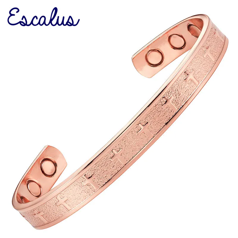 

Escalus Powerful Vintage Magnetic Shiny Copper Bangle For Women Healing Men Fashion Bracelet Wristband Cross Pattern Charm
