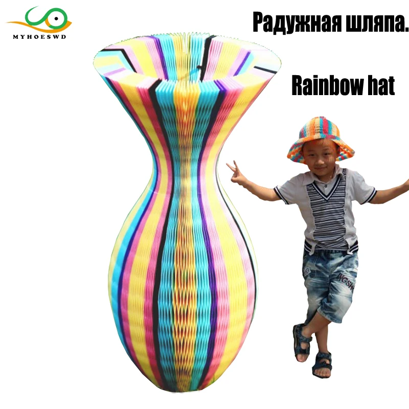 

MYHOESWD 15pieces/lot Rainbow Cartoon Hats Toys 3D paper Handmade Craft Gifts Kits Birthday outdoor Hat Summer Toy for Children
